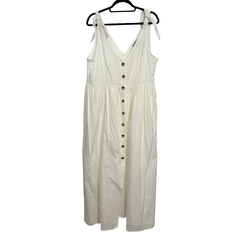 Asos Maxi Linen/Cotton Blend Button Down Dress W/Shoulder Tie Straps Sz 14 NWT